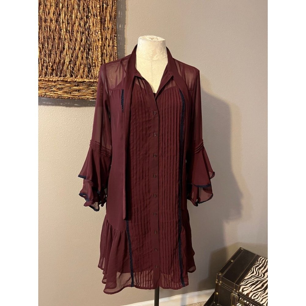 Nanette Lepore 8 Dress & Slip Maroon 3/4 Long Sleeve Whimsigoth Fairy Romantic - Picture 8 of 11